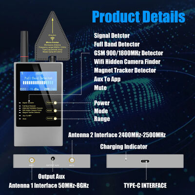 Wireless Audio Bug GPS Camera Detector Finder with Battery-Powered Anti RF Detection